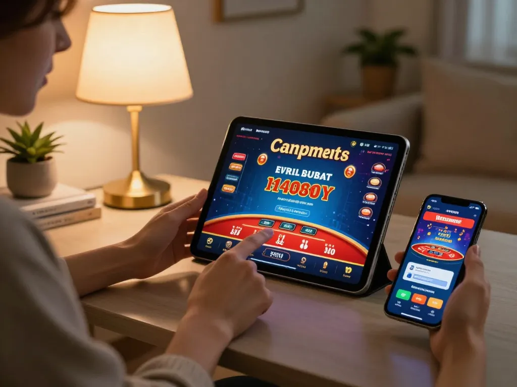 Engaged player enjoying Go88 casino app on a tablet, showcasing strategic gaming moments in a cozy home setting.