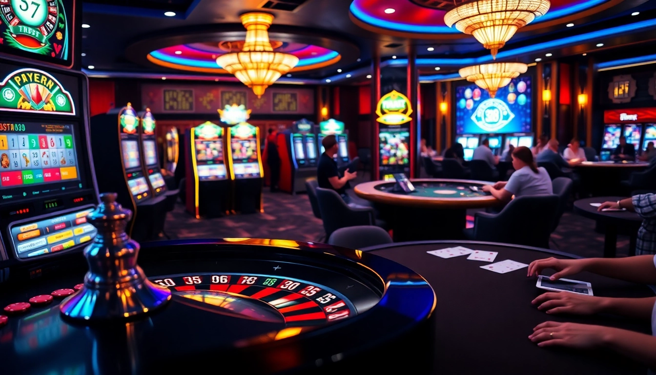 Experience the excitement at trang chủ xx88 with vibrant casino visuals, including slot machines and poker tables.