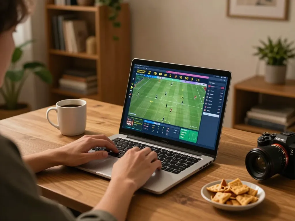 Engaged player at home using Link SC88 for exciting online sports betting.