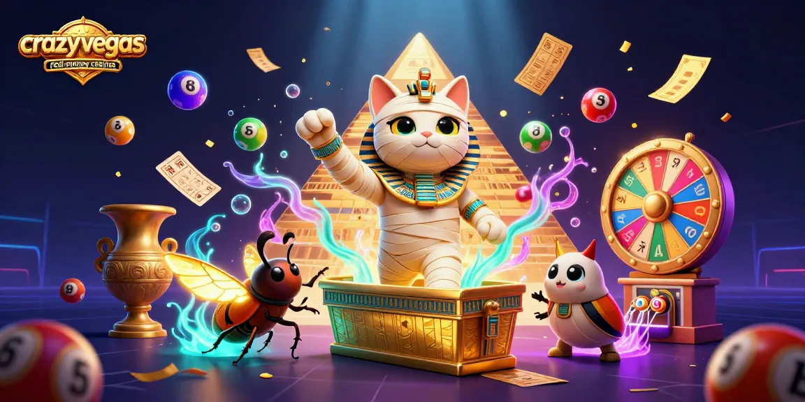 Experience the excitement of crazyvegas casino real money casinos with a dynamic 3D scene featuring a mummy cat and vibrant casino elements.