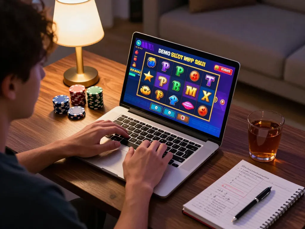Bermain Demo Slot PG Soft Mirip Asli di laptop dalam suasana rumah yang nyaman.
