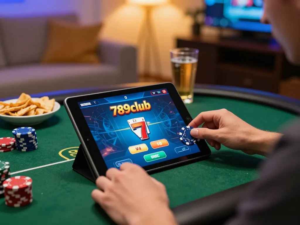 Engaging in a dynamic poker game on the 789club online platform at home.