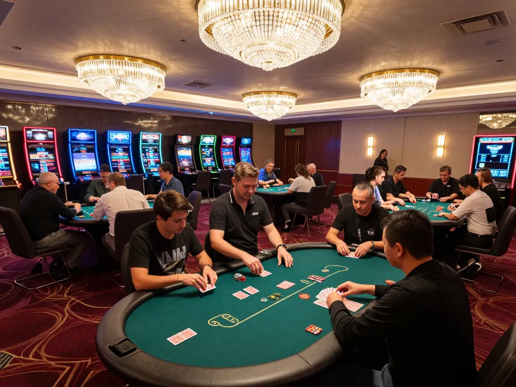 Socolive users engaging in exciting poker games on a lively casino floor.