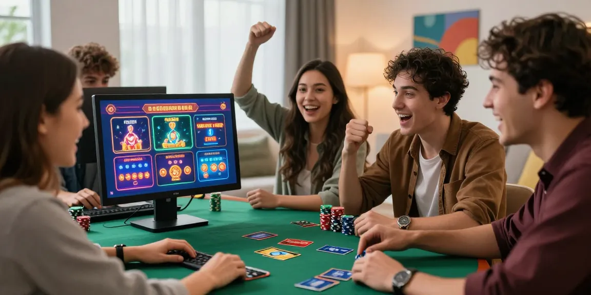 scoarch.org.uk highlights new credit card casinos in a lively home setting with friends enjoying online gaming.