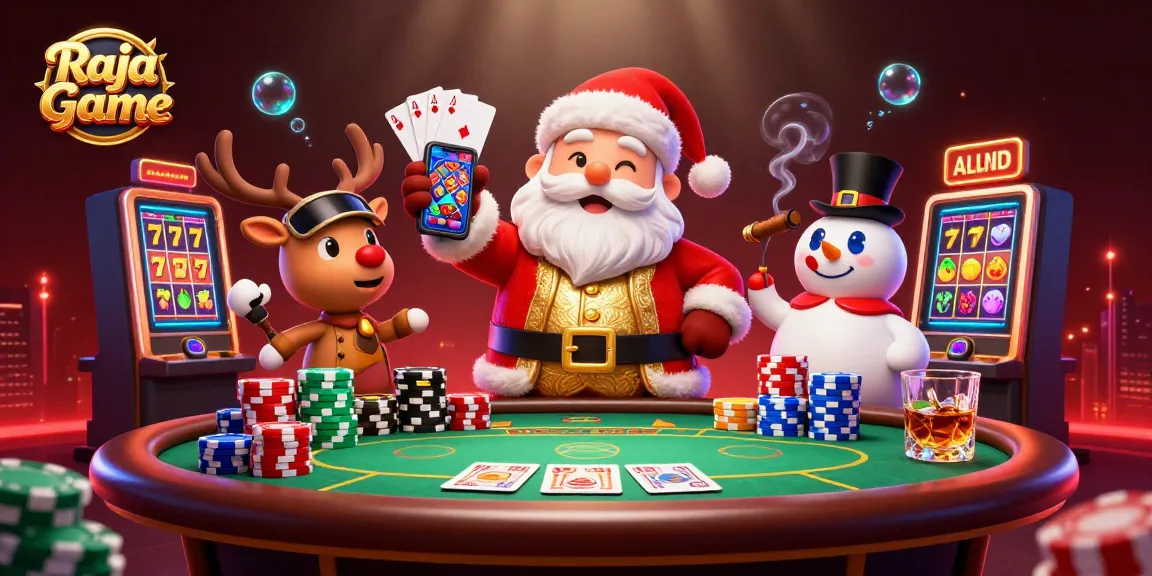 Raja Game brings excitement with jackpot slots and a friendly Santa Claus illustration.