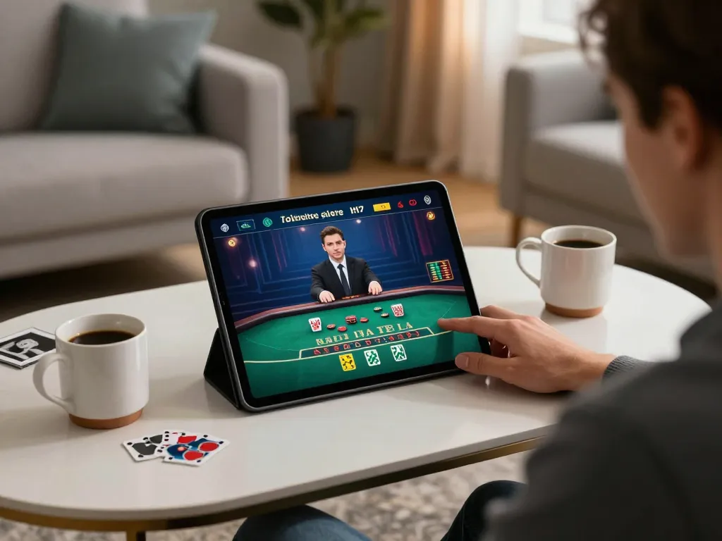 Engaging live dealer blackjack game on LGOGOAL platform, showcasing user-friendly interface and cozy ambiance.