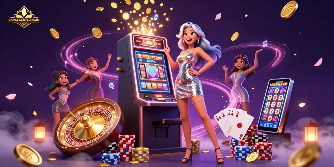 Celebrate winning at confessedtravelholic with a dazzling slot machine and golden coins cascading throughout