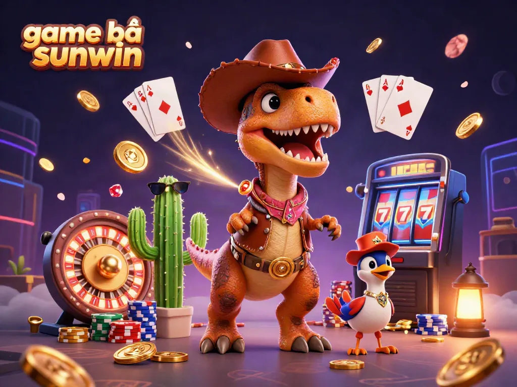 Experience thrilling gameplay action with game bài sunwin featuring cowboy dinosaur characters and vibrant casino elements.
