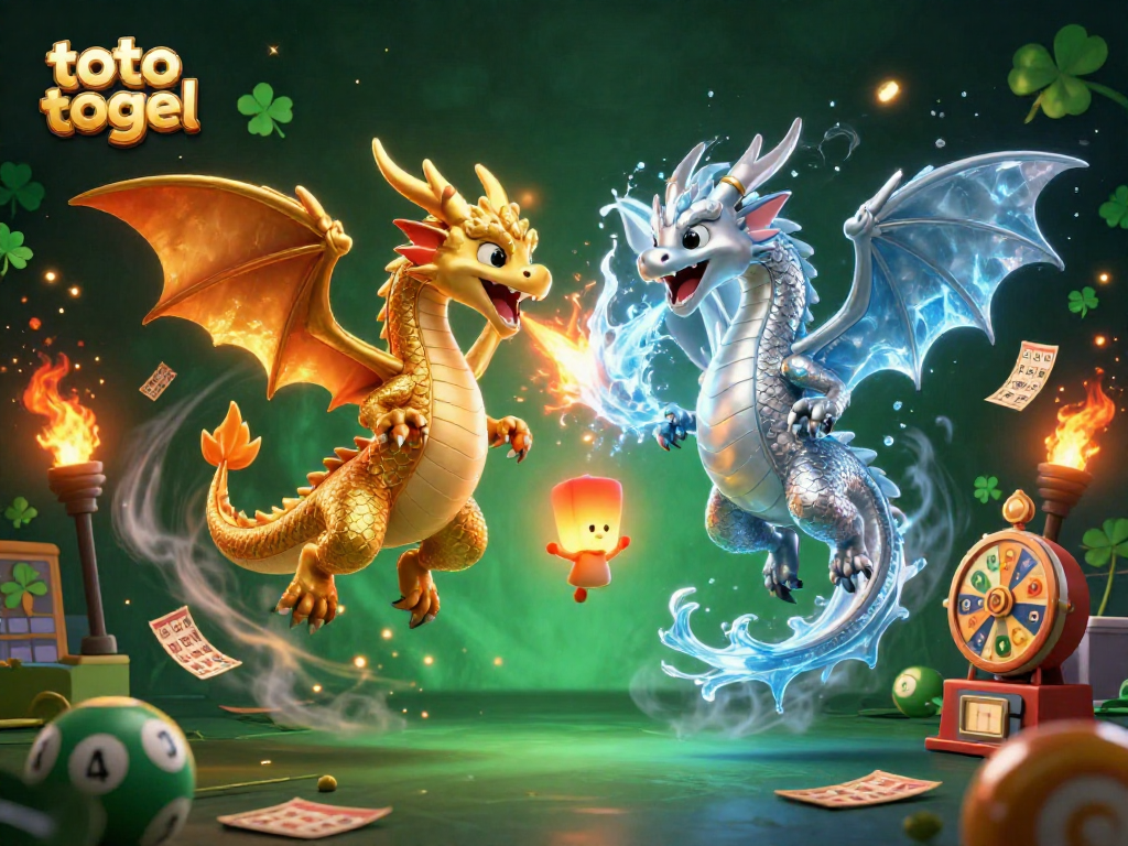 Engage with toto togel through vibrant dragons and dynamic lottery elements in a thrilling 3D illustration.