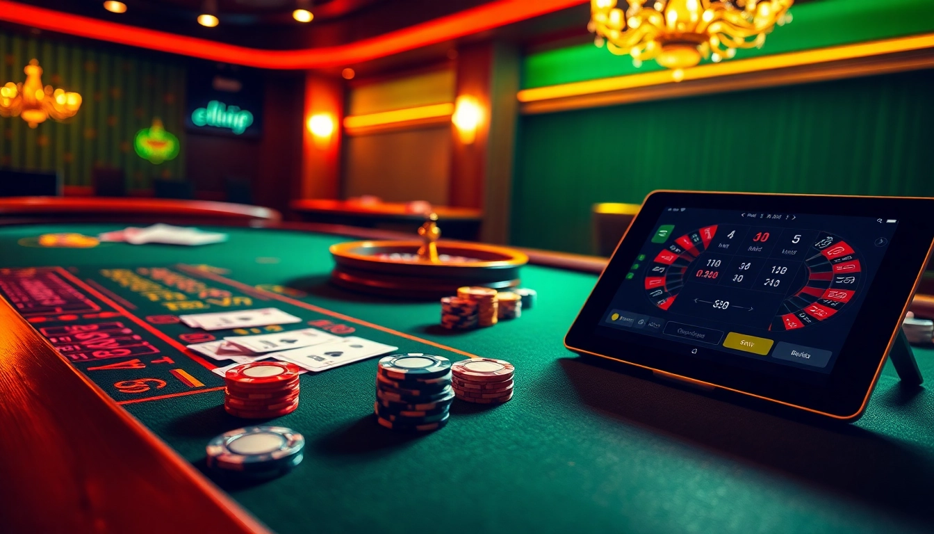 Exciting gambling scene featuring Rik vip table games and online interfaces, showcasing luxury and vibrancy.