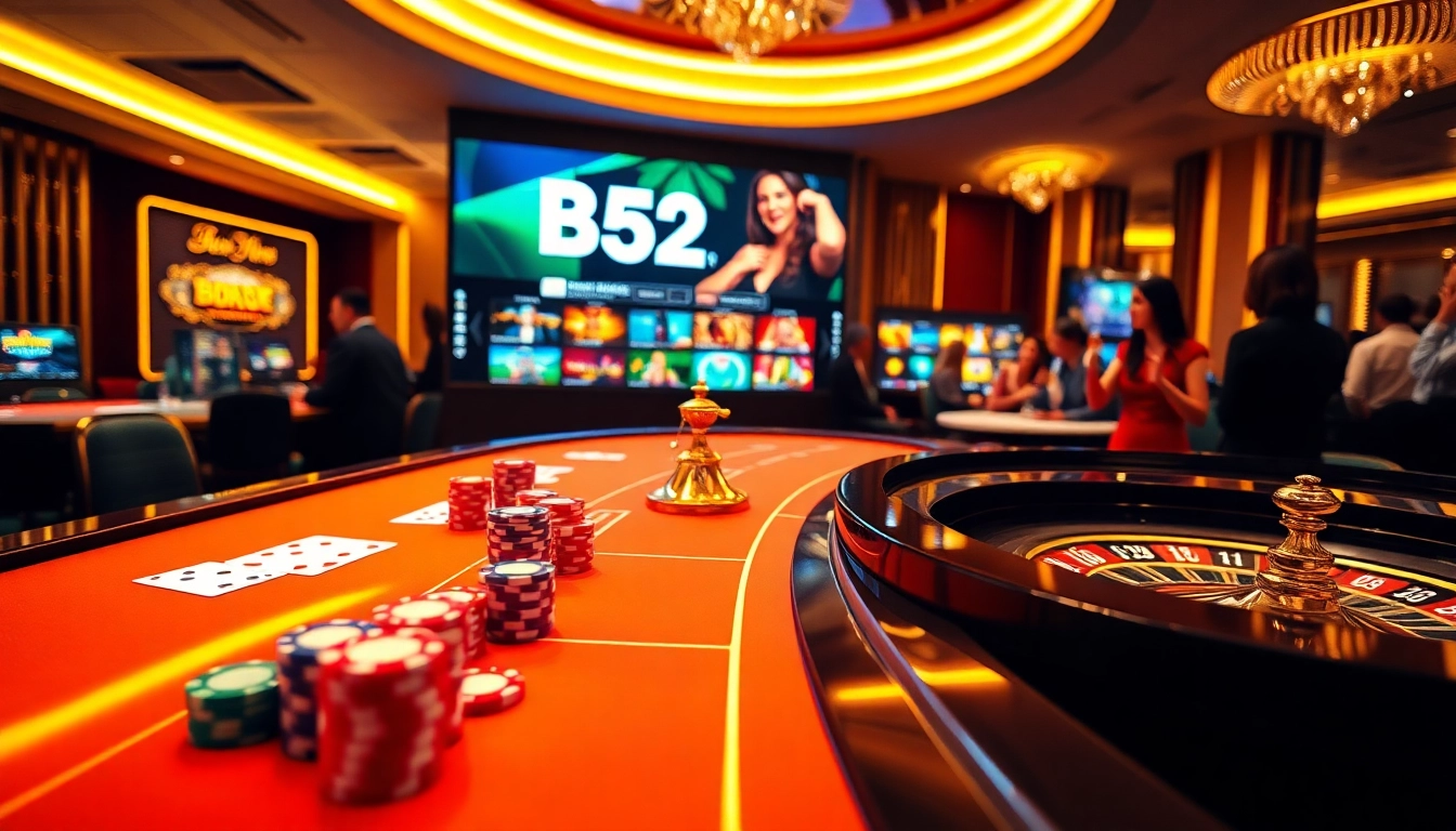 Experience thrilling betting with B52 at a luxury casino table filled with chips and cards.