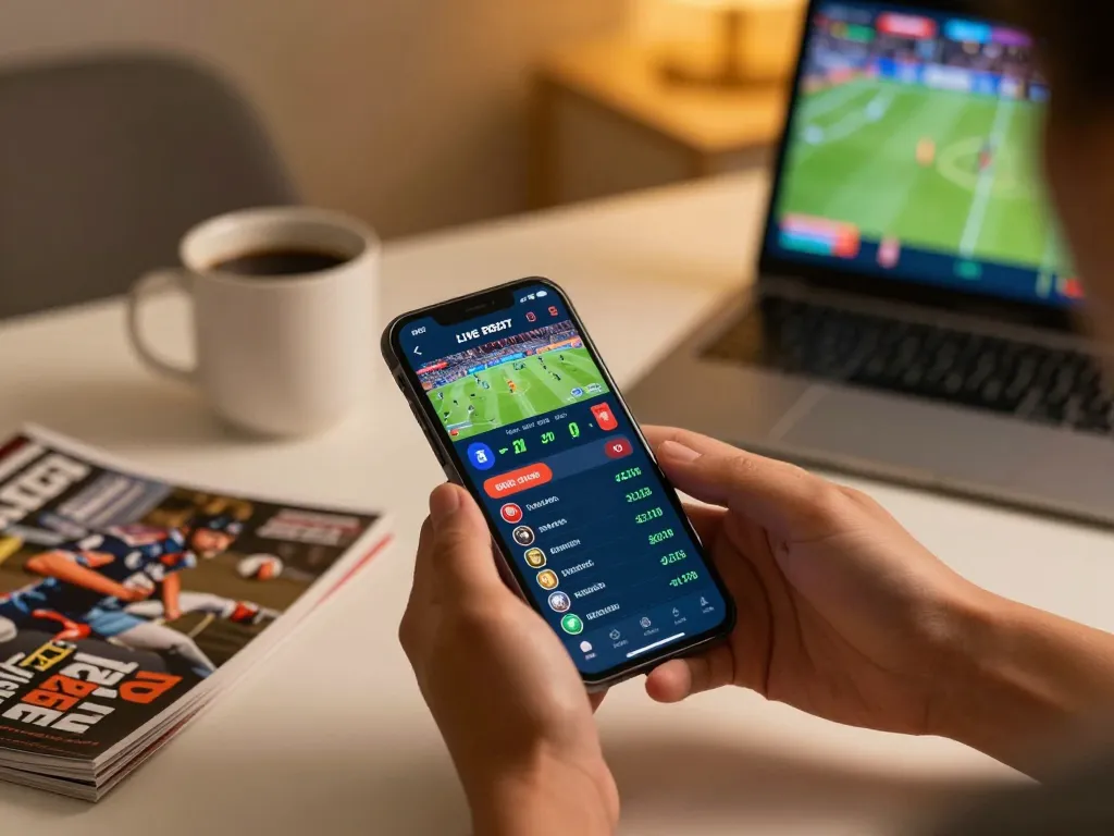 Engaging sports betting action on a smartphone, showcasing lv88seo live odds and excitement.