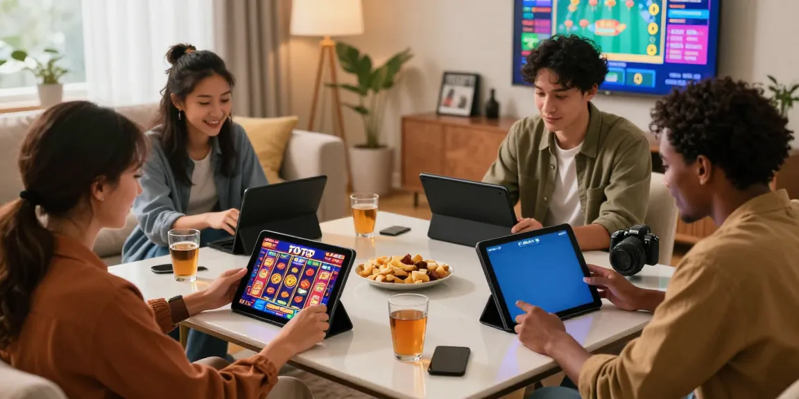 Friends enjoying a thrilling SLOT TOTO game together in a cozy living room.