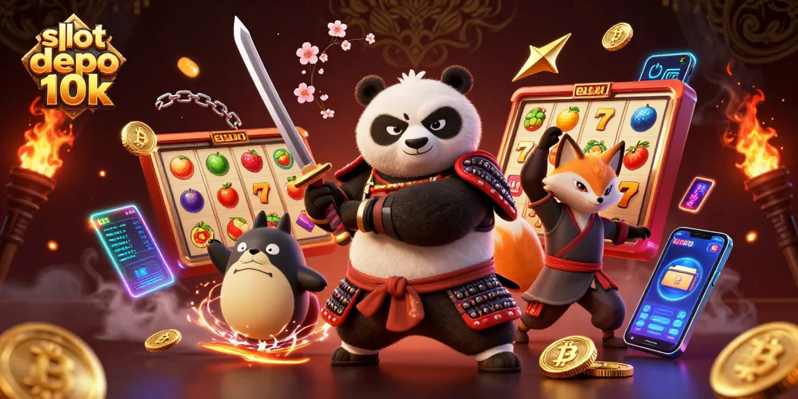Engage with slot depo 10k through an epic illustration featuring vibrant characters and dynamic gaming elements.