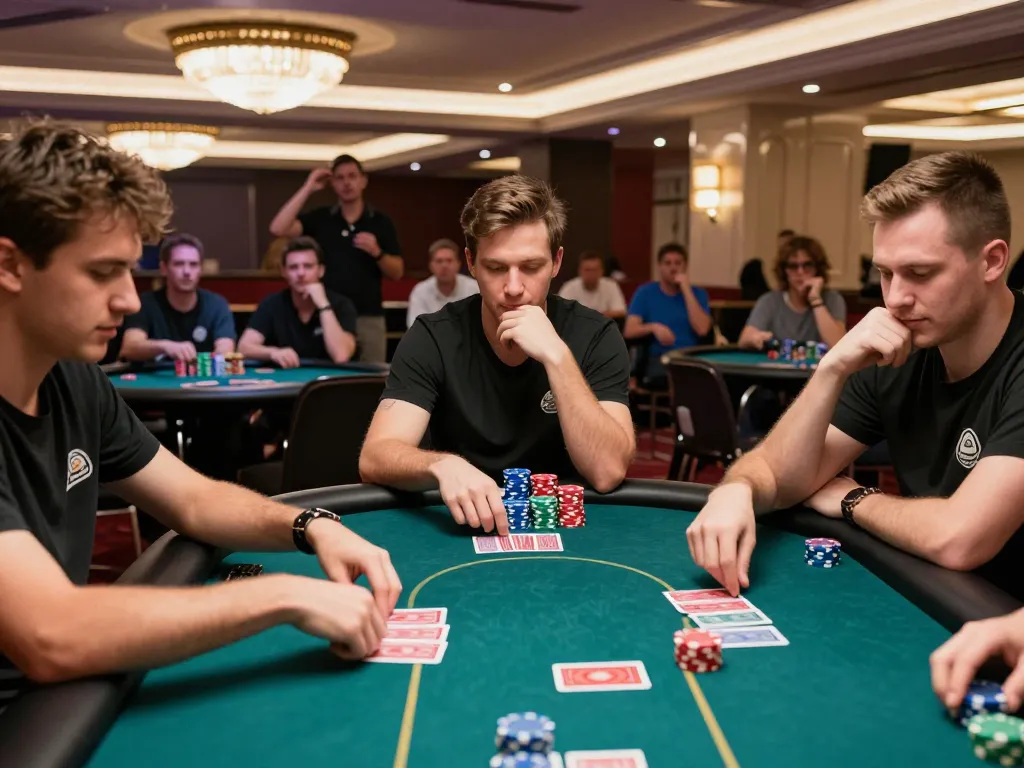 Players enjoying a thrilling poker game at a premier situs idn poker venue, showcasing strategic gameplay and excitement