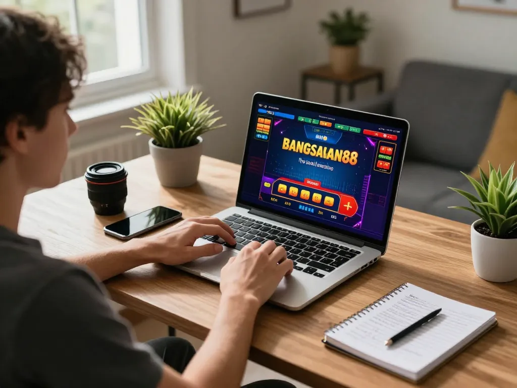 Bets placed at bangsawan88 during a live online gaming session on a laptop, showing engaging gameplay and strategic preparation.