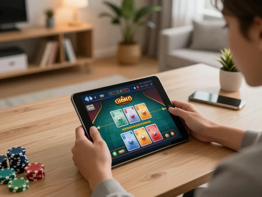 Player engaging in exciting online gaming at home on okwin casino app