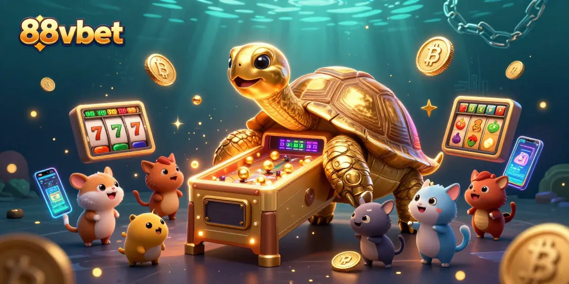 Experience excitement at 88vbet's colossal golden tortoise pinball machine amidst vibrant slot elements.