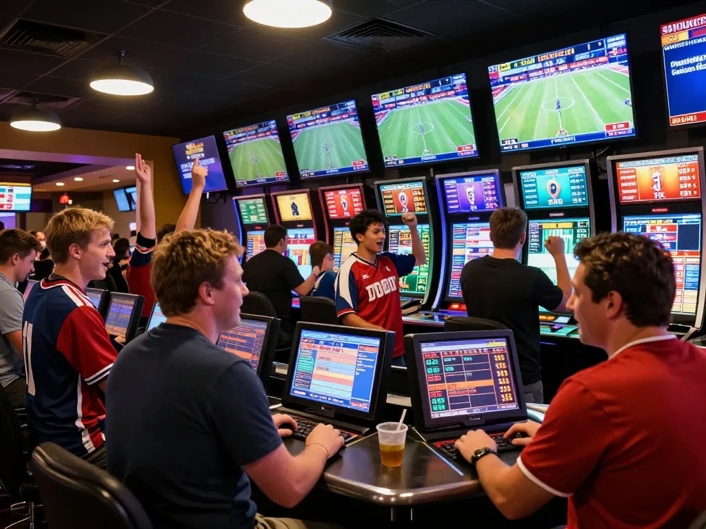 KADAL778 bettors experiencing excitement at a sportsbook while placing bets during live events.