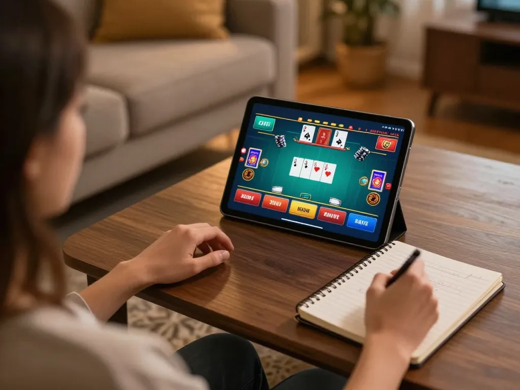 hi88 đăng nhập during an online gaming session on a tablet in cozy home atmosphere.