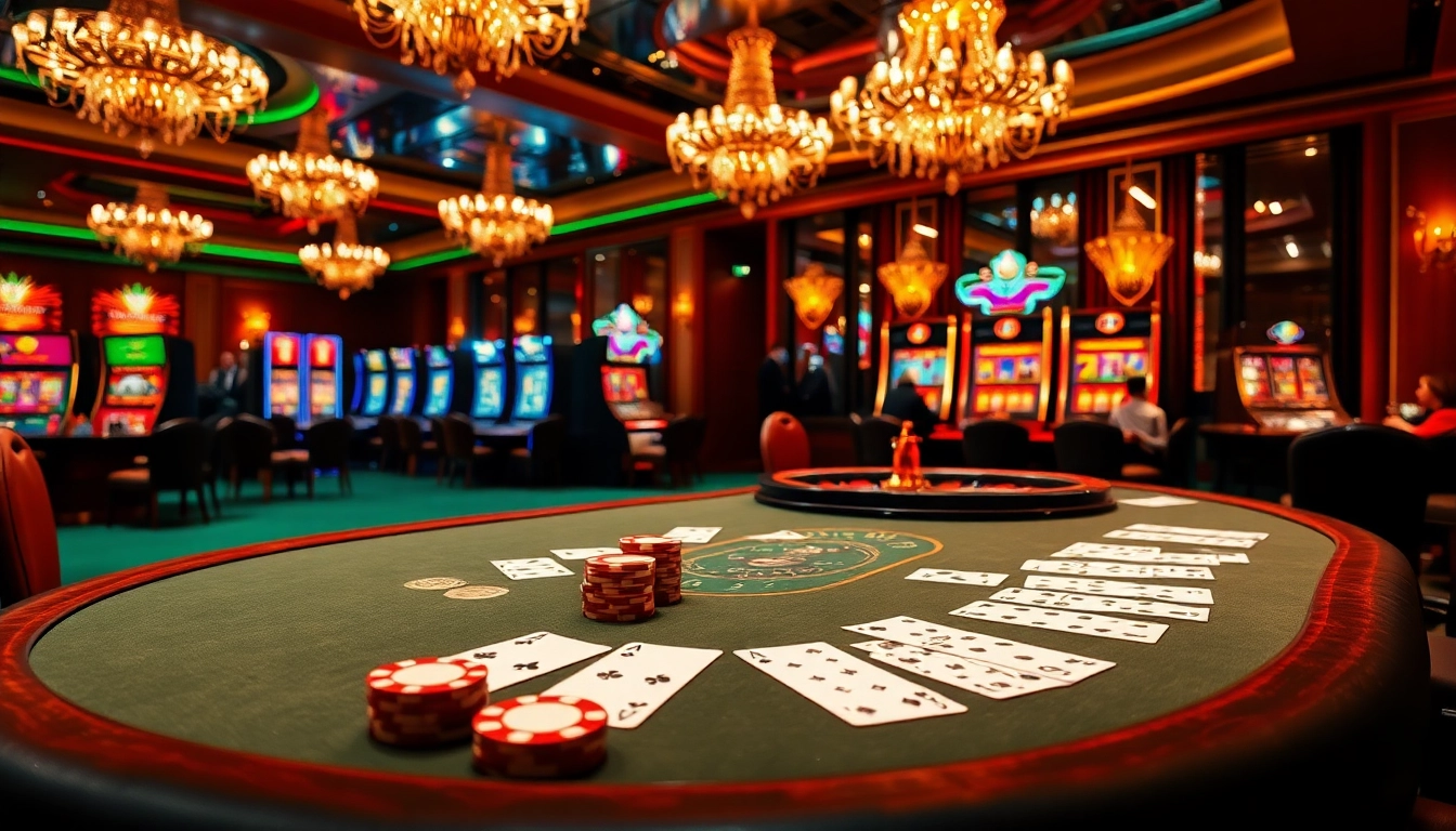 Engage in a thrilling game at Rik vip with vibrant poker chips and a luxury casino ambiance.