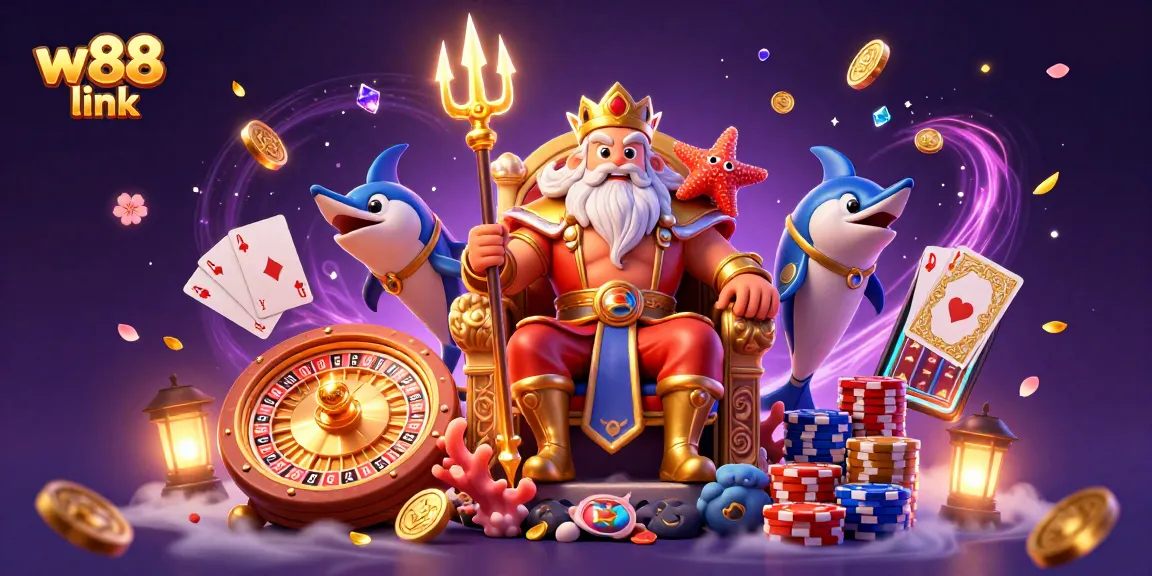 Experience w88 link excitement with Neptune, samurai, and dazzling casino elements!