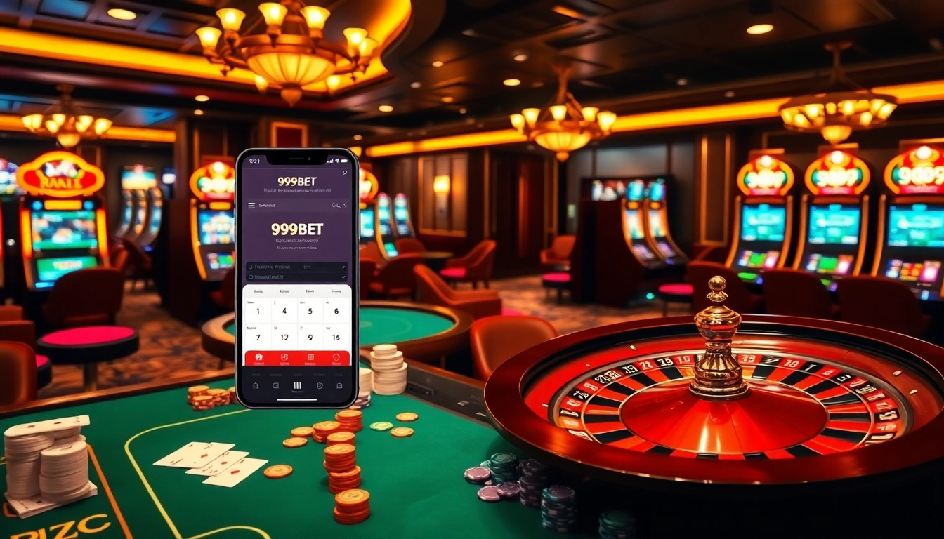 Experiencing thrilling gaming at 999BET casino with a vibrant poker table and roulette wheel.