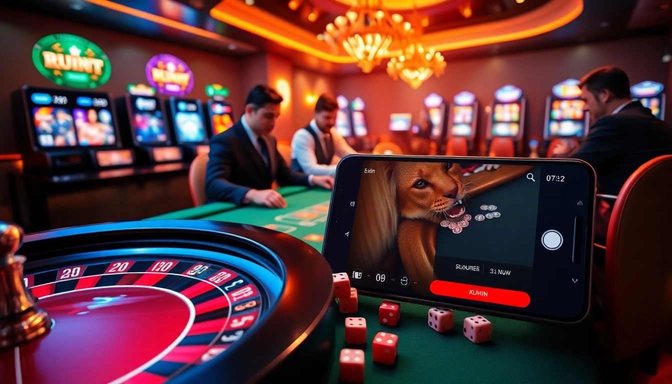 Players engaging in a thrilling poker game at https://kuwinblog.com/, highlighting vibrant casino elements.