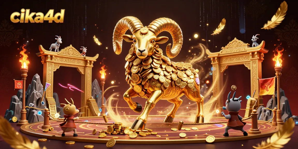 Experience exciting slot action with cika4d, featuring a dynamic 3D ram and colorful casino elements.