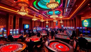 Players enjoying casino games at Xin 88 with vibrant lights and exciting atmosphere