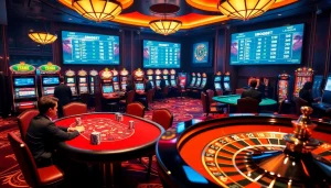 Experience high-stakes excitement with SBOBET at a luxurious casino featuring live games and vibrant slot machines.
