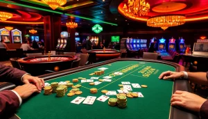 SODO casino scene with a high-stakes poker table and vibrant ambiance for gamblers.