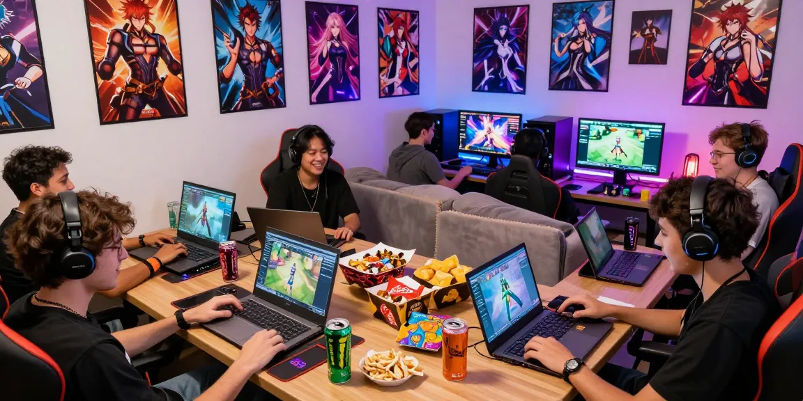 Players enjoying engaging hentai games in a vibrant gaming space, showcasing a lively atmosphere and colorful decor.